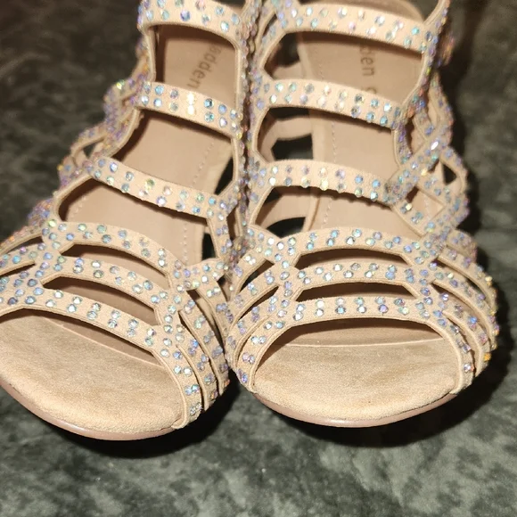 Madden Girl Tan Rhinestone Strappy Heels - Picture 10 of 16